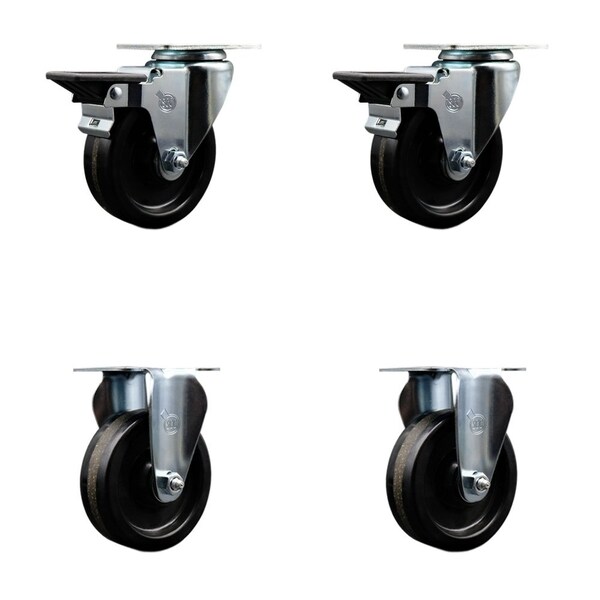 Service Caster 4'' Phenolic Wheel Swivel Top Plate Caster Set with 2 Posi Brakes 2 Rigid, 4PK SCC-20S414-PHS-PLB-2-R-2 - main